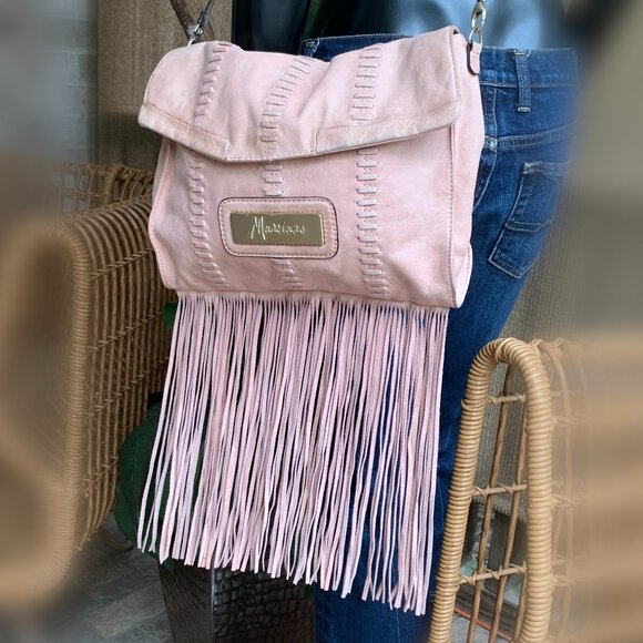 Marciano Handbags - Marciano Angelique Genuine Leather Fringe Cross Body Messenger Bag